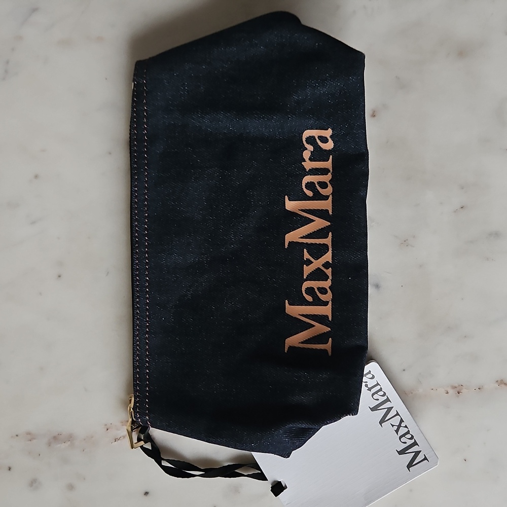 MAXMARA: NWT Blue Denim Logo Cosmetic Bag/Pouch